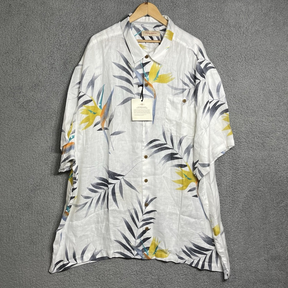 Tommy Bahama Floral And Fronds Camp Shirt 100% Linen Camp New 4XB